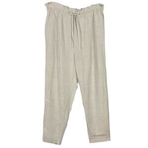 NWOT H&M Pants Women L Linen Blend Pull On Straight Bow Drawstring Beige Pocket